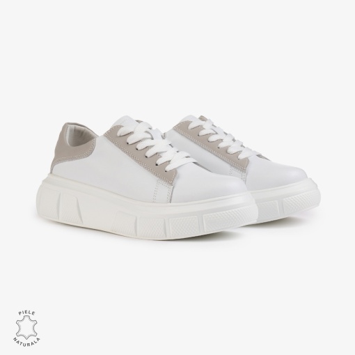 Pantofi Casual Dama Piele Naturala LF1000 Alb cu Gri - Img 2