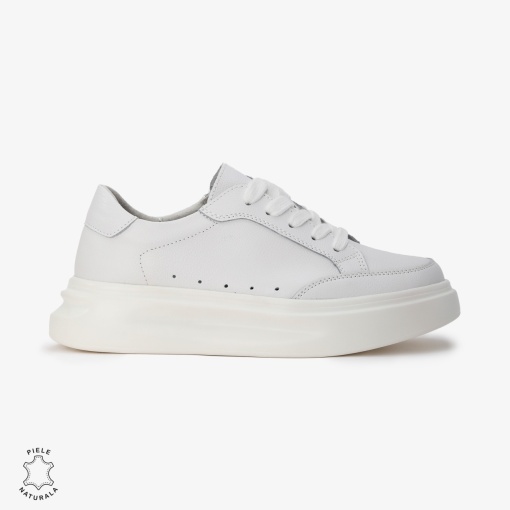 Pantofi Casual de dama din Piele naturala cu talpa groasa LF0521 ALB - Img 2