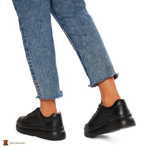 Pantofi Casual de dama din Piele naturala cu talpa groasa LF1319 NEGRU - Img 3