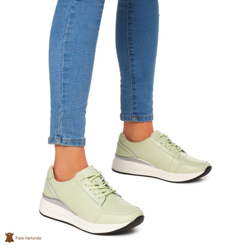 Pantofi casual de dama din piele naturala cu talpa plata LF0019 verde - Img 2