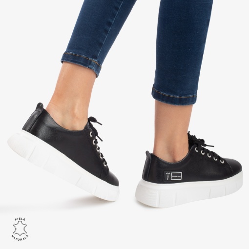 Pantofi Casual de dama din Piele naturala LF0527 Negru - Img 3