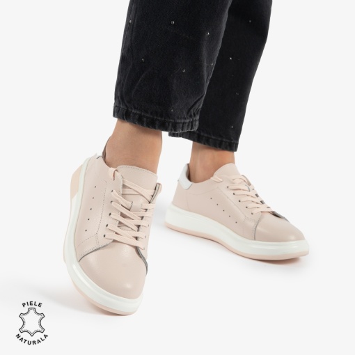PANTOFI CASUAL DE DAMA DIN PIELE NATURALA LF0770 ROZ - Img 2