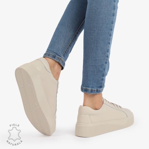 Pantofi Casual de dama din Piele Naturala LF1222 BEJ - Img 3