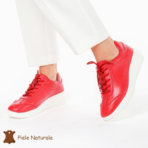 Pantofi casual elegante de dama din piele naturala LF0221 ROSU - Img 4