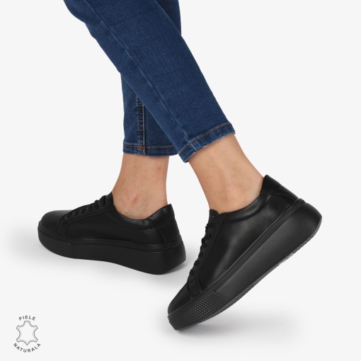 Pantofi CASUAL PIELE NATURALA cu detaliu lateral LF1273 Negru - Img 3