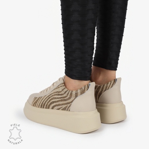 Pantofi casual piele naturala cu Imprimeu Leopard LF1305 BEJ - Img 4