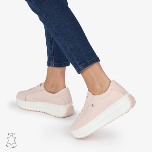 Pantofi CASUAL PIELE NATURALA cu talpa inalta LF1275 Roz - Img 3