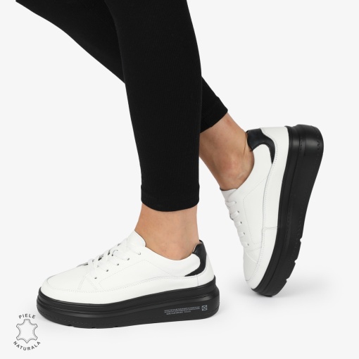 Pantofi CASUAL PIELE NATURALA LF1271 Alb cu Negru - Img 2