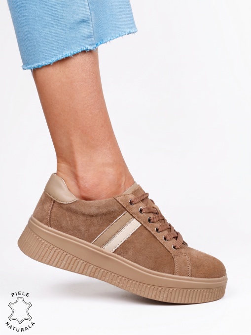Pantofi casual sport din piele naturală întoarsă LF1811 KHAKI SUEDE - Img 2