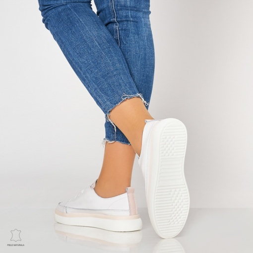 Pantofi casual trendy de dama din piele naturala Multicolor LF0007 Alb - Img 3