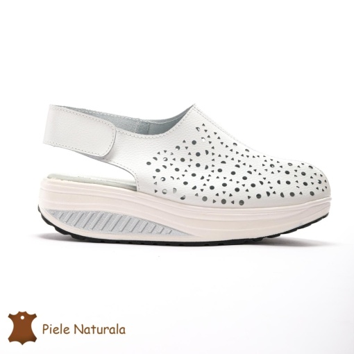 Pantofi Perforati dama din Piele Naturala cu talpa inalta LF0186 ALB - Img 2