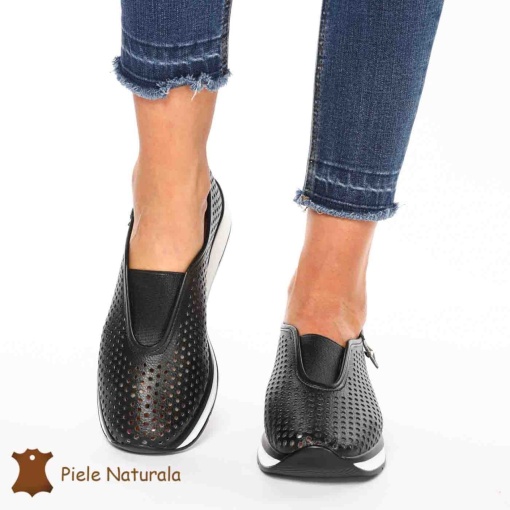 Pantofi Perforati Dama Piele naturală LF0098 NEGRU - Img 3
