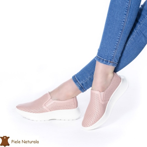 Pantofi Perforati Dama Piele naturală LF0100 ROZ - Img 2