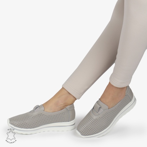 Pantofi Perforati Dama Piele naturală LF0104 GRI - Img 4