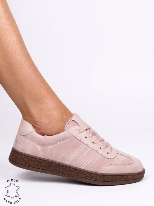 Pantofi sport damă din piele întoarsă naturală cu talpă confortabilă LF1809 Roz - Img 2