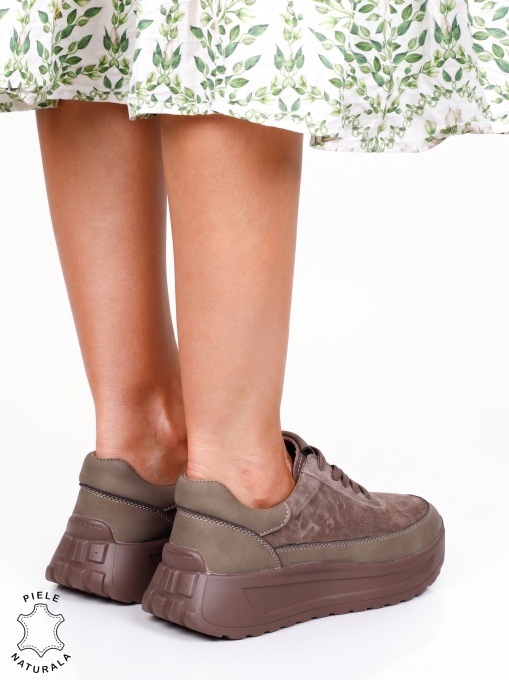 Pantofi sport damă din piele naturală cu finisaje premium LF1814 Maro - Img 3