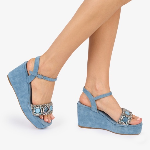 SANDALE dama Piele ECOLOGICA STRASURI SI PIETRE LF1012 Culoare: ALBASTRU - Img 3