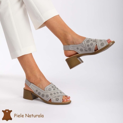 SANDALE Dama Piele Naturala CU barete incrucisate LF1441 Culoare: GRI - Img 2