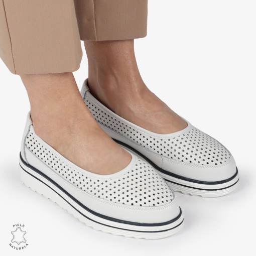 Balerini dama din Piele Naturala cu talpa groasa LF0172 ALB - Img 3