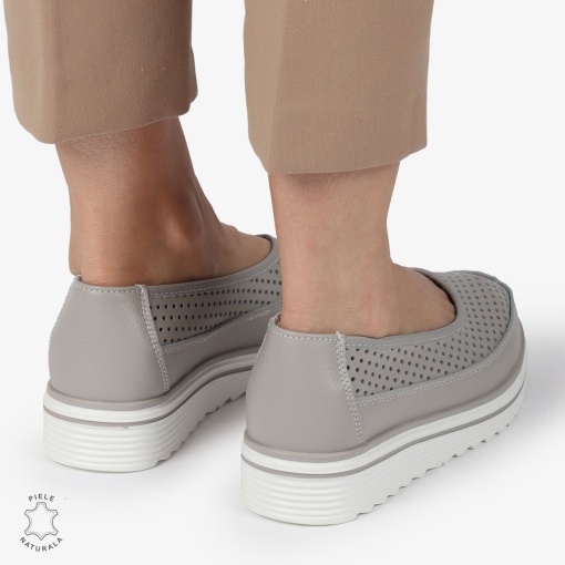 Balerini dama din Piele Naturala cu talpa groasa LF0172 GRI - Img 4