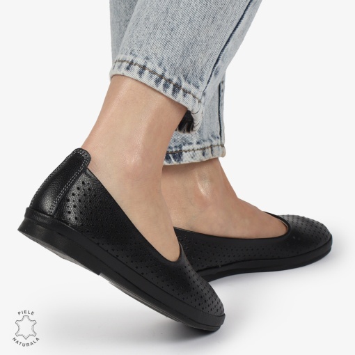 BALERINI dama din Piele naturala PERFORATA SLIP-ON LF1358 NEGRU - Img 2