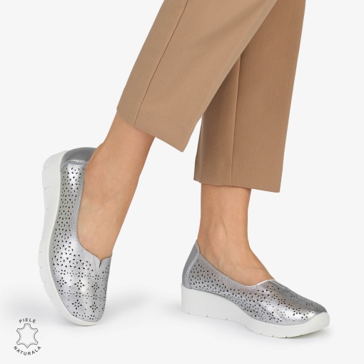 BALERINI din PIELE NATURALA PERFORATA LF1040 CULOARE: ARGINTIU - Img 2