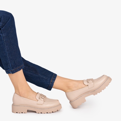 Mocasini DAMA din PIELE ECOLOGICA CU STRASURI LF0953 CULOARE: Bej - Img 2