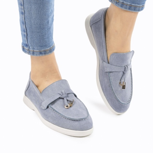 Mocasini DAMA din PIELE ECOLOGICA INTOARSA cu detaliu auriu LF0958 CULOARE: Albastru - Img 5