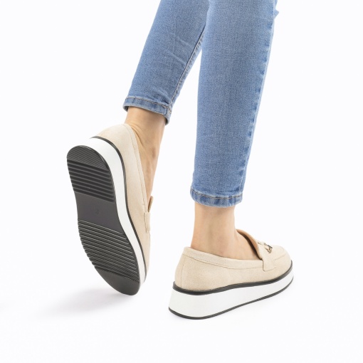 Mocasini DAMA din PIELE ECOLOGICA INTOARSA cu detaliu auriu LF0959 CULOARE: Bej - Img 3