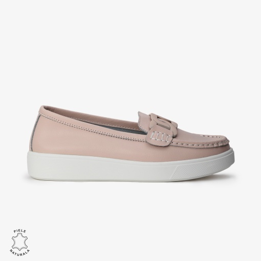 Mocasini Dama Piele Naturala cu talpa plata LF0206 ROZ - Img 2