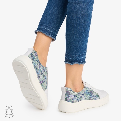 Pantofi Casual DAMA din PIELE Naturala cu imprimeu floral albastru LF0949 CULOARE: Albastru - Img 3