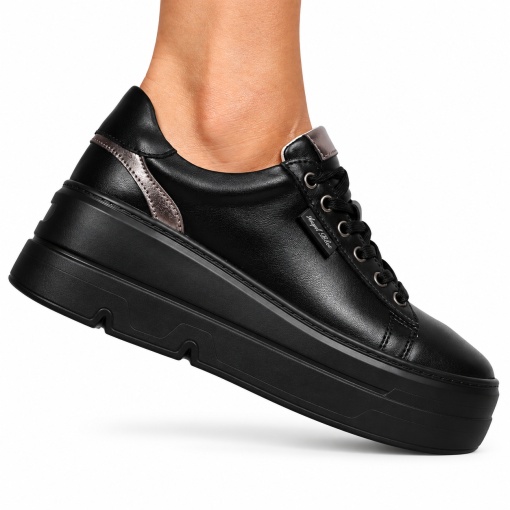 Pantofi CASUAL damă din piele naturală CU SIRET LF1453 NEGRU - Img 2