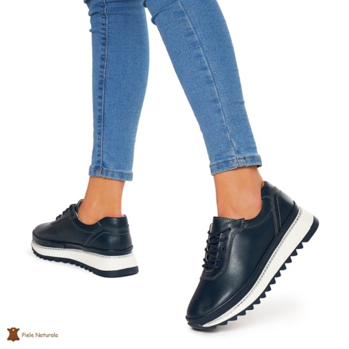 Pantofi Casual dama din Piele naturala cu talpa groasa LF0048 BLEUMARIN - Img 3