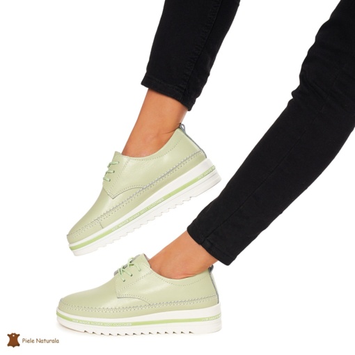 Pantofi Casual dama din Piele naturala cu talpa groasa LF0053 VERDE - Img 3
