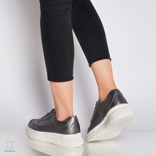 Pantofi Casual dama din Piele naturala cu talpa plata LF0042 PEWTER - Img 2
