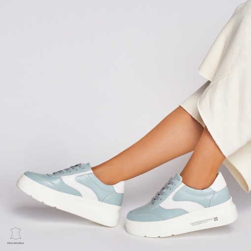 Pantofi Casual dama din Piele naturala cu talpa plata Multicolor LF0041 Albastru - Img 4