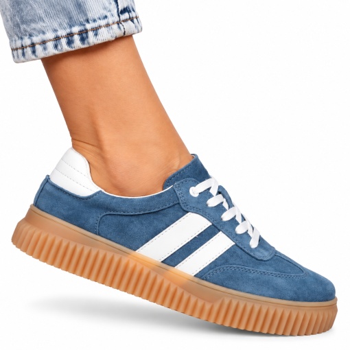 Pantofi Casual DAMA din Piele Naturala intoarsa, Model Retro LF1531ALBASTRU - Img 2