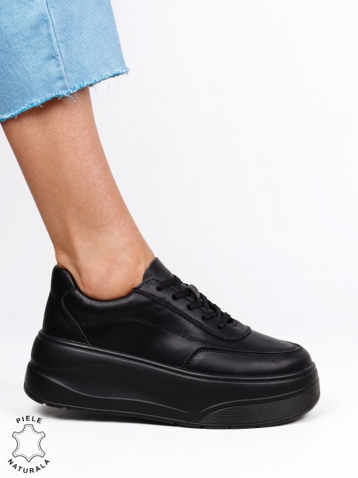 Pantofi casual damă din piele naturală, model sport LF1822 Negru - Img 2