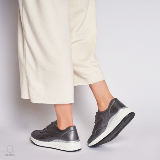 Pantofi Casual dama din Piele naturala Multicolor LF1234 PEWTER - Img 4
