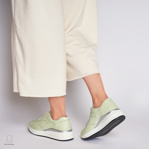Pantofi Casual dama din Piele naturala Multicolor LF1234 VERDE - Img 3