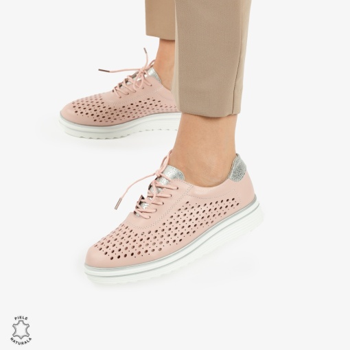 Pantofi Casual dama din piele naturala Perforati LF0782 ROZ - Img 2
