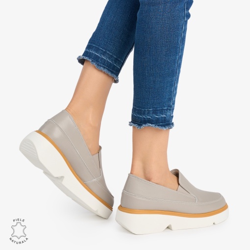 Pantofi Casual DAMA din PIELE Naturala SLIP-ON LF0946 CULOARE: GRI - Img 3