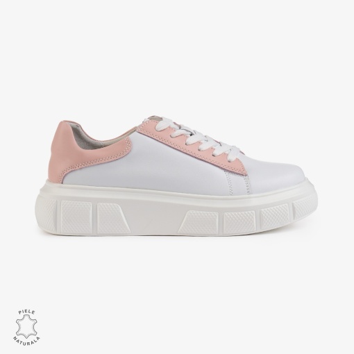 Pantofi Casual Dama Piele Naturala LF1000 Alb cu Roz - Img 3