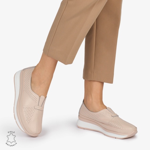 PANTOFI CASUAL Dama Piele Naturala USOR INALTA LF1050 Culoare: ROZ - Img 2
