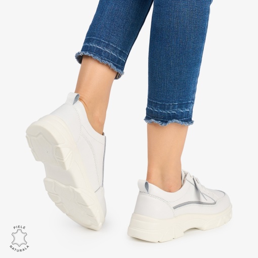 Pantofi Casual de dama din Piele Naturala COMODE CU MODEL LF1218 ALB - Img 3