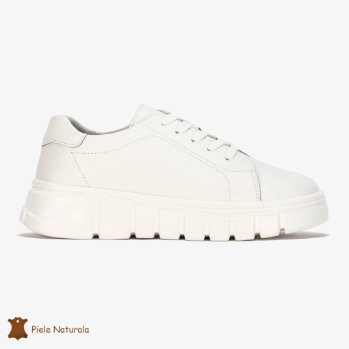 Pantofi Casual de dama din Piele naturala cu talpa groasa LF0491 ALB - Img 2