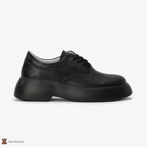 Pantofi Casual de dama din Piele naturala cu talpa groasa LF0524 Negru - Img 2