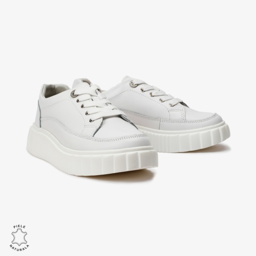 Pantofi Casual de dama din Piele naturala cu talpa groasa LF0526 Alb - Img 2