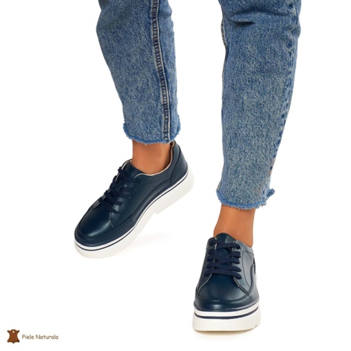 Pantofi Casual de dama din Piele naturala cu talpa groasa LF1319NAVY - Img 2
