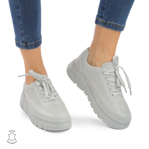 PANTOFI CASUAL DE DAMA DIN PIELE NATURALA LF0767 GRI - Img 3